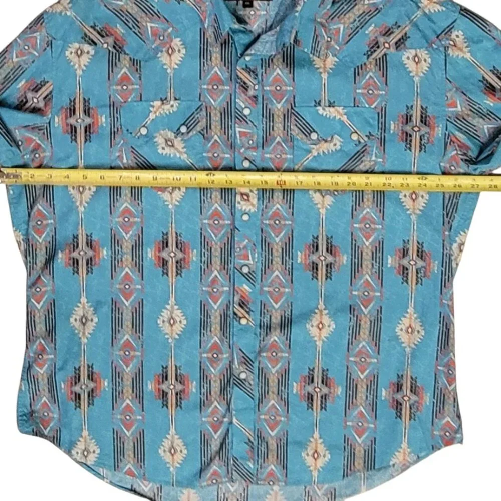 Western Cowboy Pearl Snap Front Aztec 100% Cotton Shirt Men's XXL